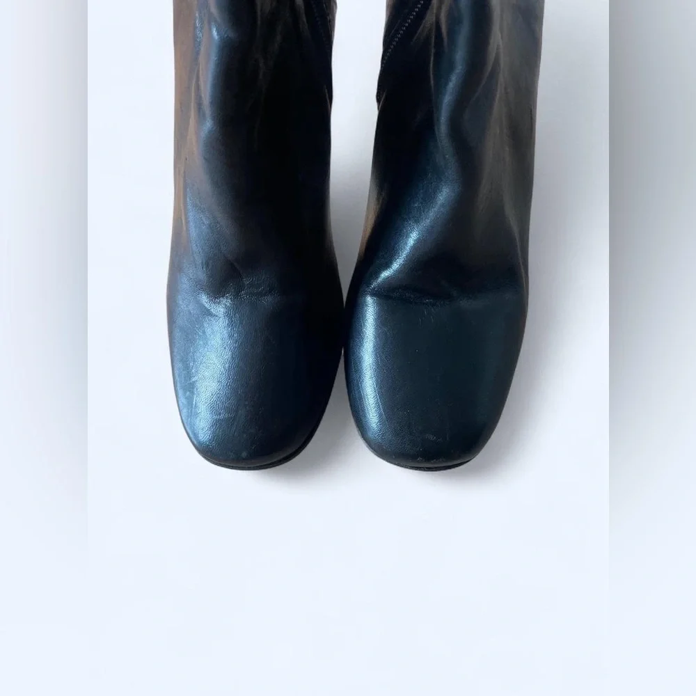 Black patchwork leather knee‎ high boots with a chunky heel pointed toe size 5.5